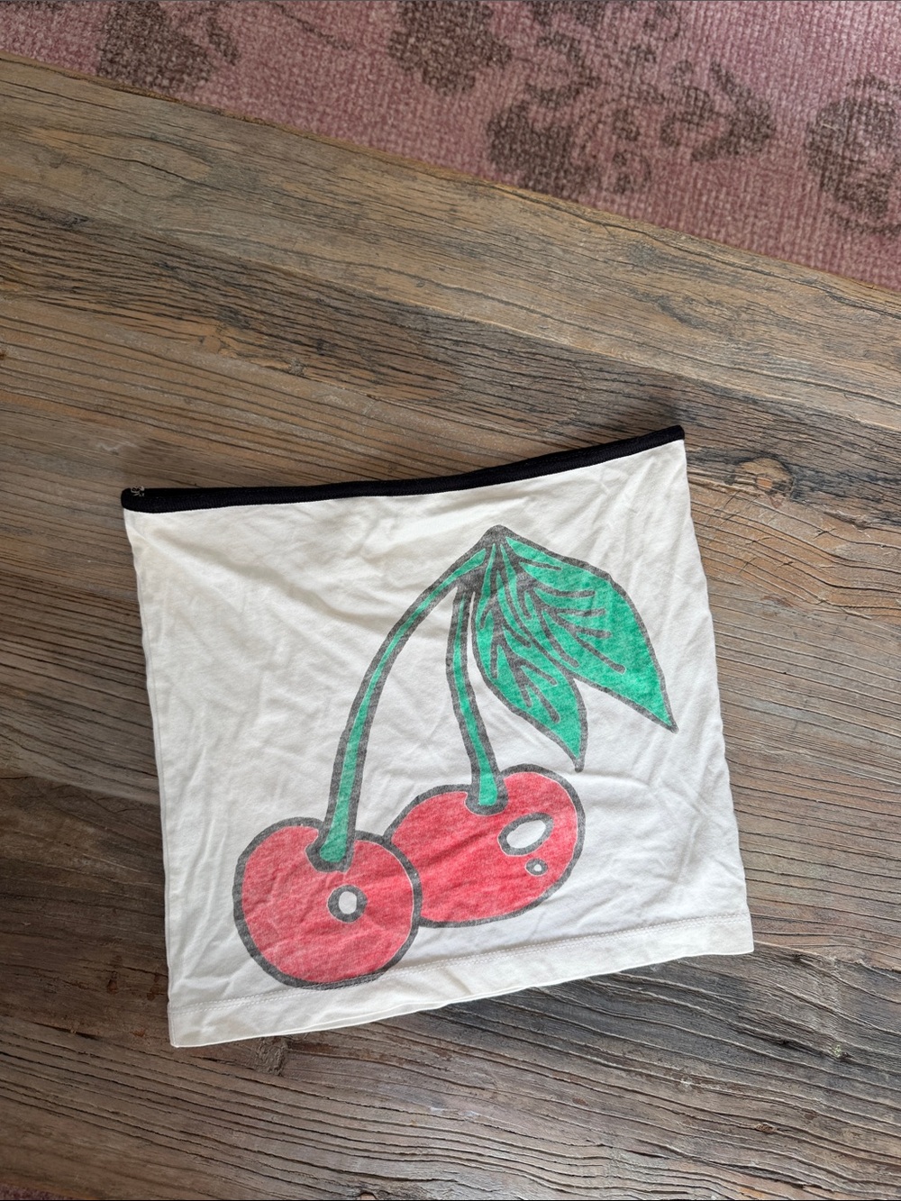 White Cherry Graphic Tube Crop Top - Unbranded